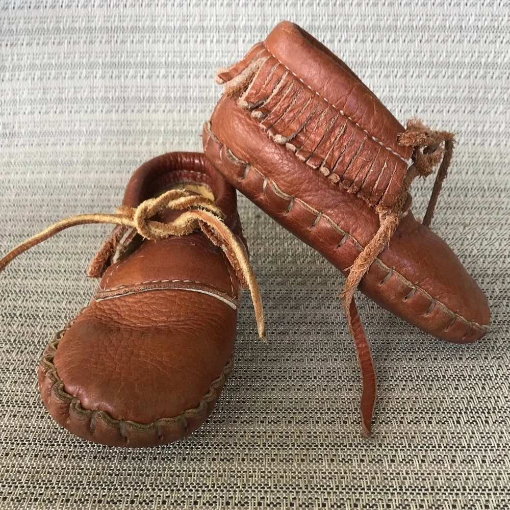 Moccasins Leather Fringe Boy Girl Shoe Size 8 1/2